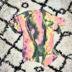 TIE-DYE Short Sleeve Open Front Swim Suit Summer Cover up Size Small